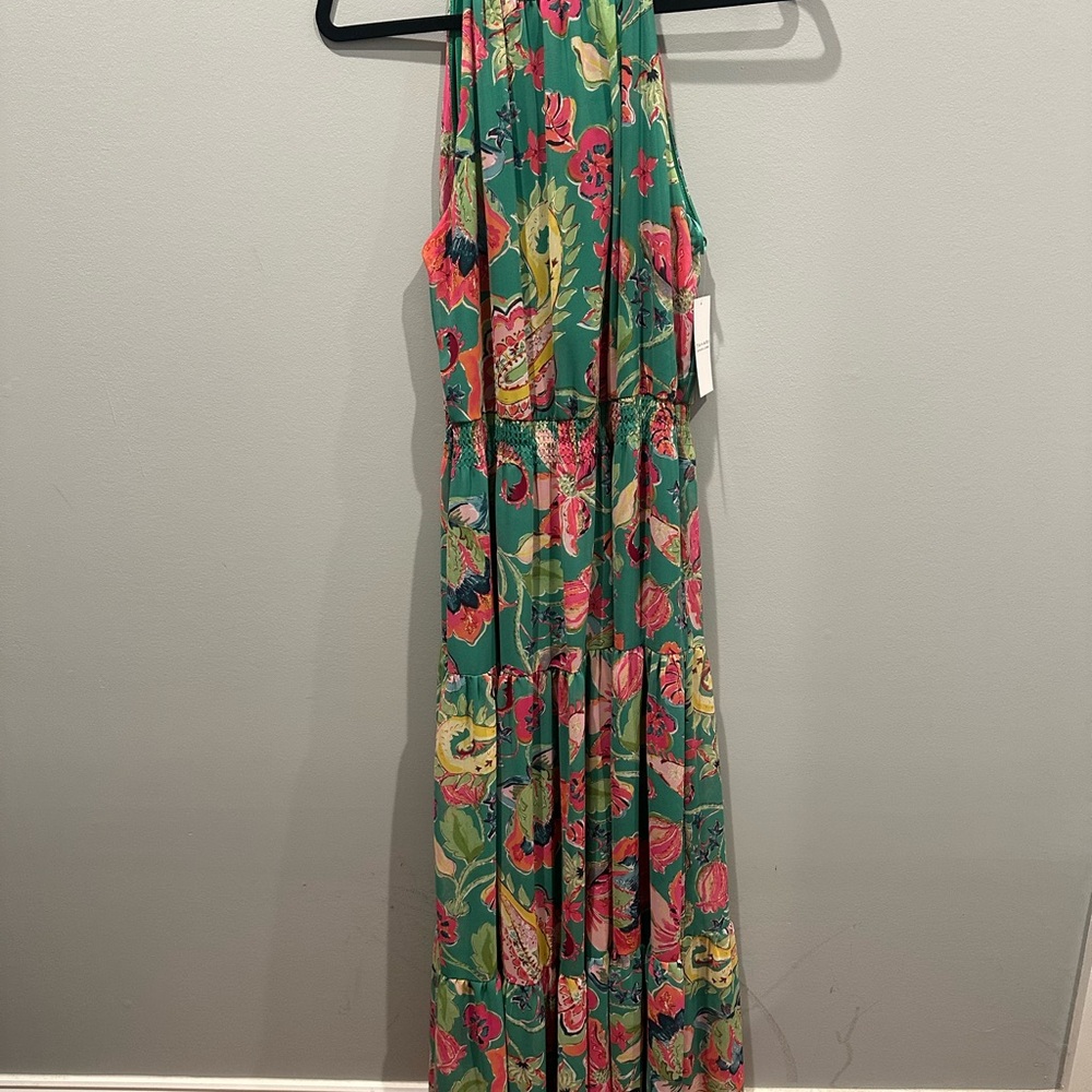 Tahari Green and Pink Floral Dress
